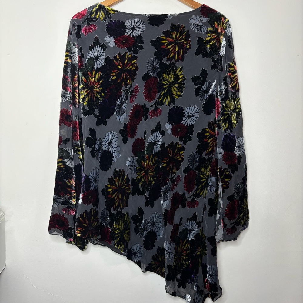 Coldwater Creek Women's Velvet Burnout Floral Tunic Top XXL Sheer Bell Sleeves - Picture 7 of 12